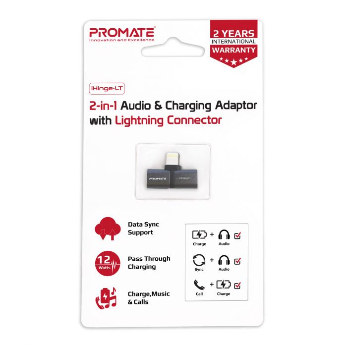 Адаптер Promate iHinge Lightning - 2хLightning (M/F) Black