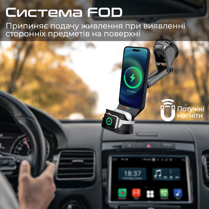 Бездротовий зарядний пристрій Promate MagDrive-Trio MagSafe Black