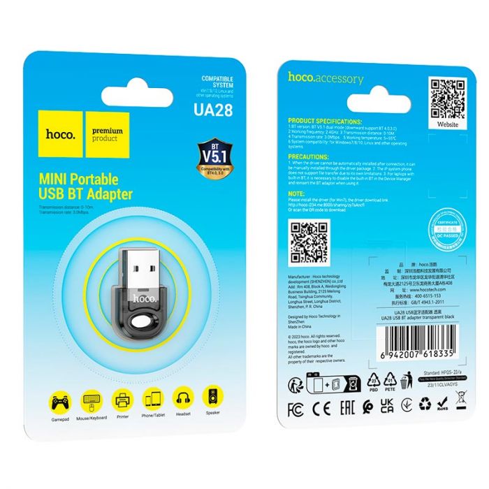 Bluetooth-адаптер Hoco UA28 v5.1 Black