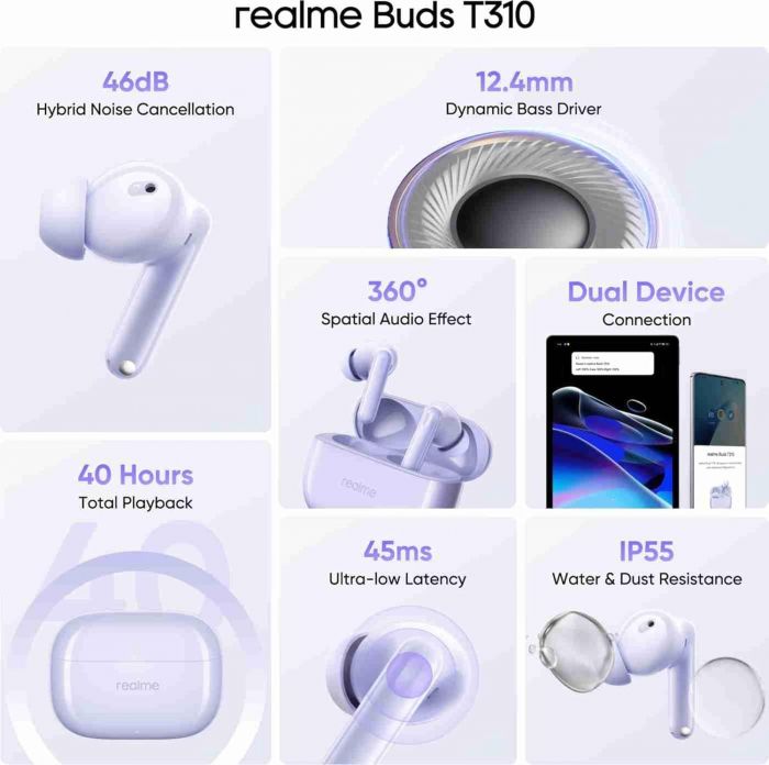 Bluetooth-гарнітура Realme Buds T310 Monet Purple