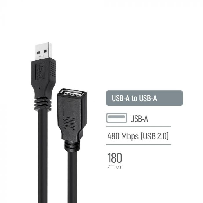Кабель ColorWay USB - USB V 2.0 (M/F), 1.8 м, Black (CW-CBUF076-BK)