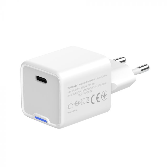 Мережевий зарядний пристрій ColorWay GaN Mini 20W PD Port PPS USB-C White (CW-CHS059PD-WT)