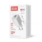 Мережевий зарядний пристрій ColorWay GaN Mini 20W PD Port PPS USB (Type-C PD + USB QC4.0) White (CW-CHS062PDC-WT) + кабель Type-C