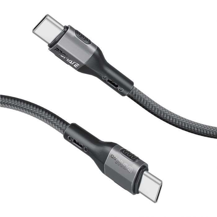 Кабель Promate USB Type-C - USB Type-C (M/M), 3A, 60W, 2 м, Black (ecoline-cc200.black)