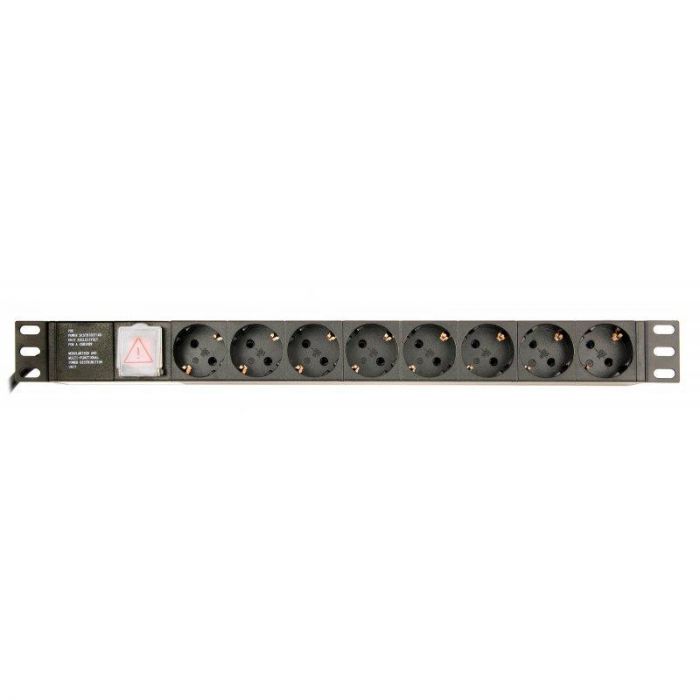 Блок розеток EnerGenie 19" 1U (EG-PDU-014) алюм. корп.,  8 розеток,  16A, 3м, чорний, вилка Schuko