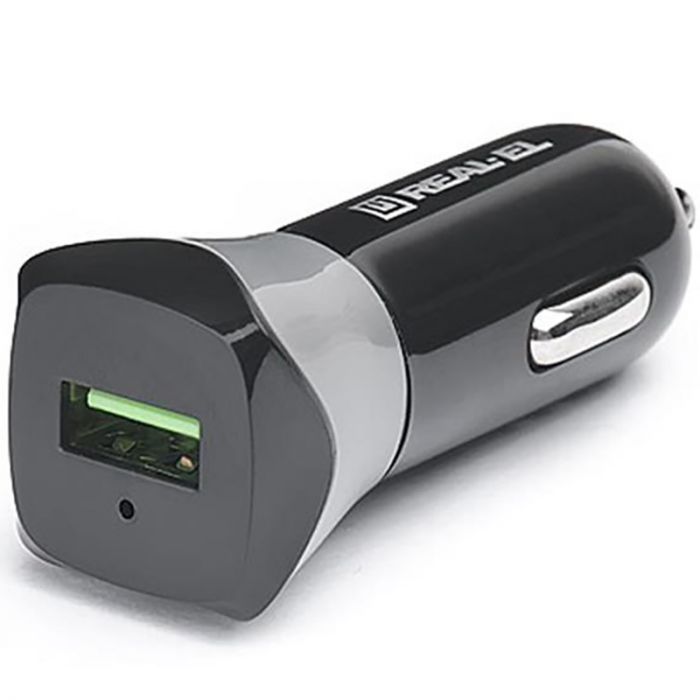 Автомобільний зарядний пристрій REAL-EL CA-30 QC3.0 (1USBx3A) Black/Grey