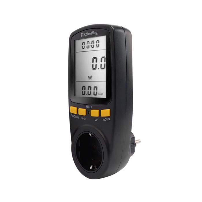 Енергометр цифровий (W/V/A/C/Hz/KWh) СolorWay для розетки (16A/3680W) (CW-VM16-02D)