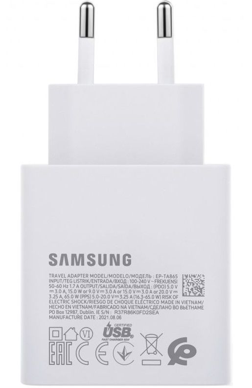 Мережевий зарядний пристрій Samsung EP-TA865 65W Type-C White (EP-TA865NWE) OEM