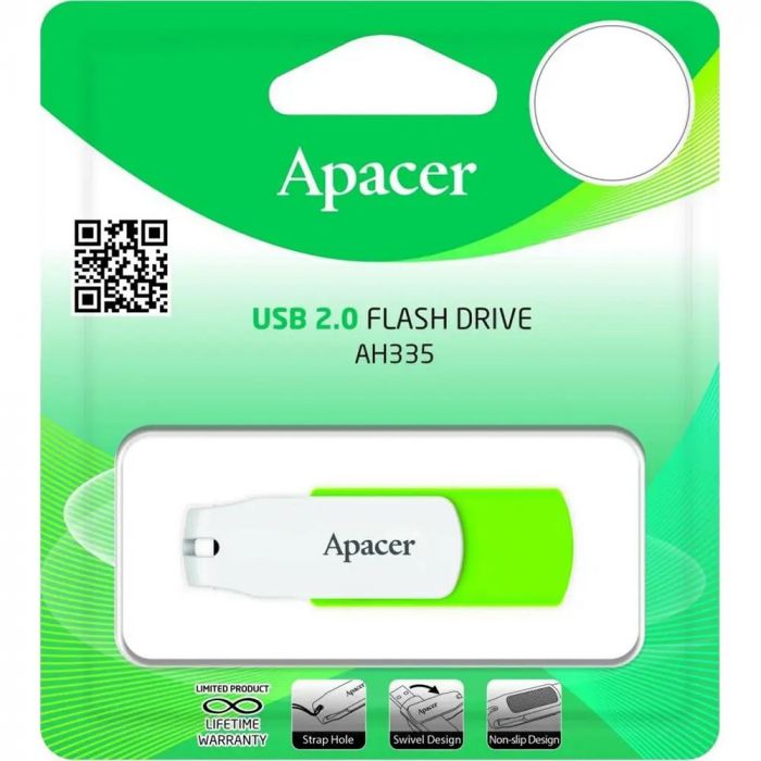 Флеш-накопичувач USB 64GB Apacer AH335 White/Green (AP64GAH335G-1)