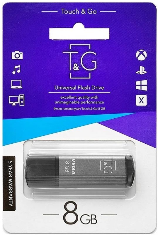 Флеш-накопичувач USB 8GB T&G 121 Vega Series Grey (TG121-8GBGY)
