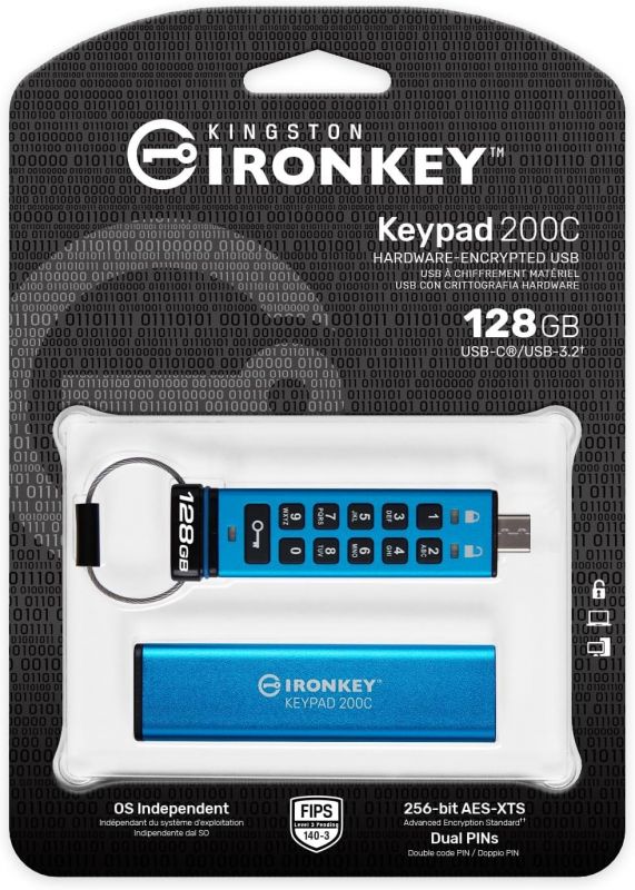 Флеш-накопичувач USB3.2 128GB Kingston IronKey Keypad 200 Type-C Blue (IKKP200C/128GB)