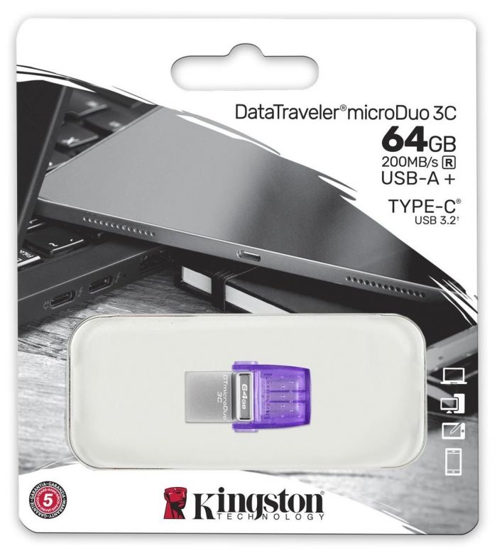 Флеш-накопичувач USB3.2 64GB Type-C Kingston DataTraveler microDuo 3C (DTDUO3CG3/64GB)