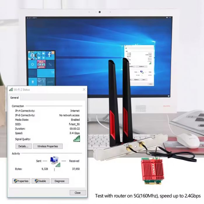 Бездротовий адаптер Fenvi FV-BE200NG Wi-Fi 7, Bluetooth 5.4 Adapter, Tri-band 2.4G/5G/6GHz