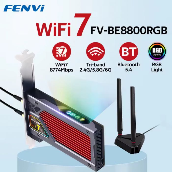 Бездротовий адаптер Fenvi FV-BE8800RGB Wi-Fi 7, Bluetooth 5.4 Gaming Tri Band 2.4G/5G/6GHz