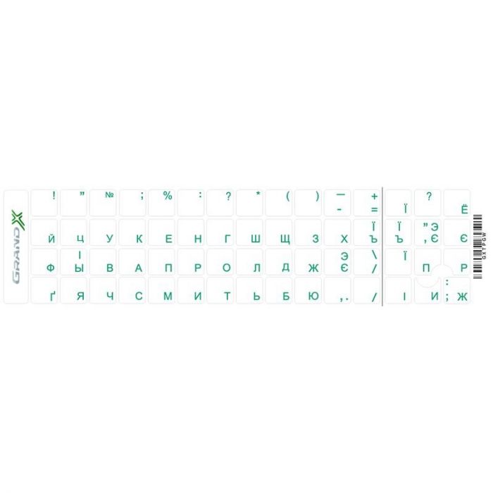 Наліпки на клавіатуру Grand-X Protection 60 keys Cyrillic Transparent/Green (GXTPGW)
