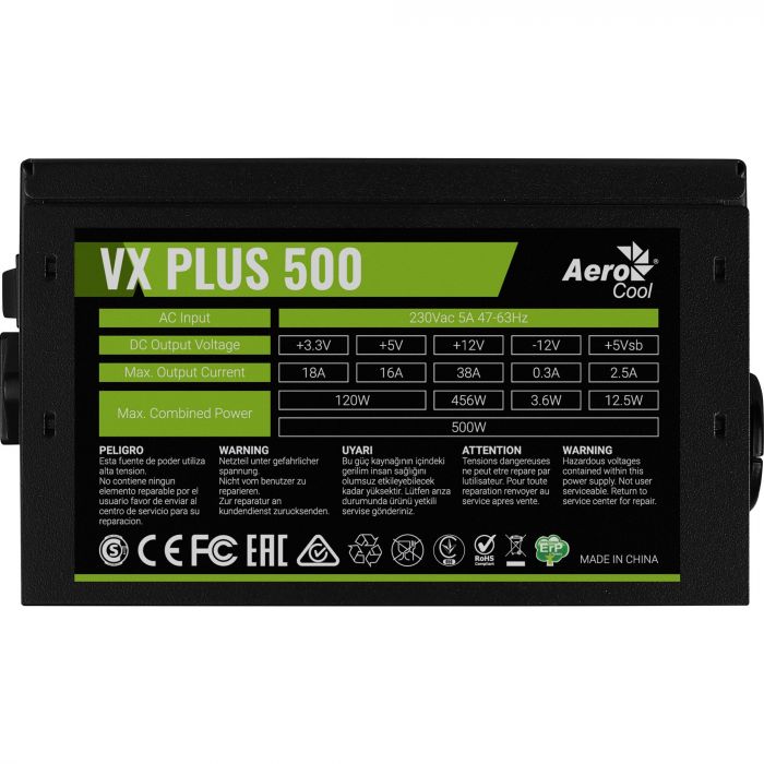 Блок живлення AeroCool VX Plus Stealth 500 (ACPN-VS50NEY.12) 500W