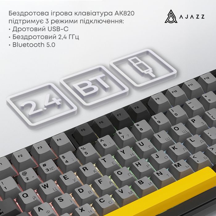 Клавіатура бездротова Ajazz AK820 Max Plus Day Dream Switch Black (AK820MAX-DD-BGY)