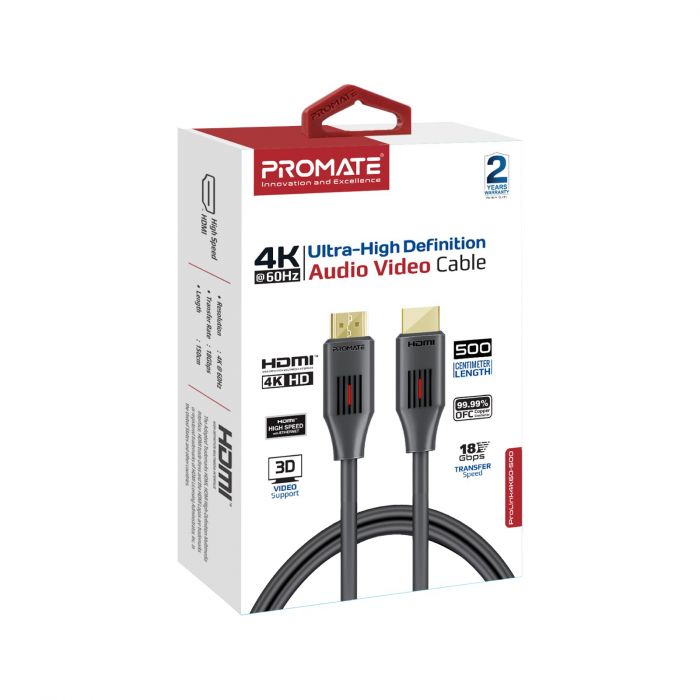 Кабель Promate ProLink4K60-500 HDMI - HDMI V 2.0 (M/M), 5 м, Black