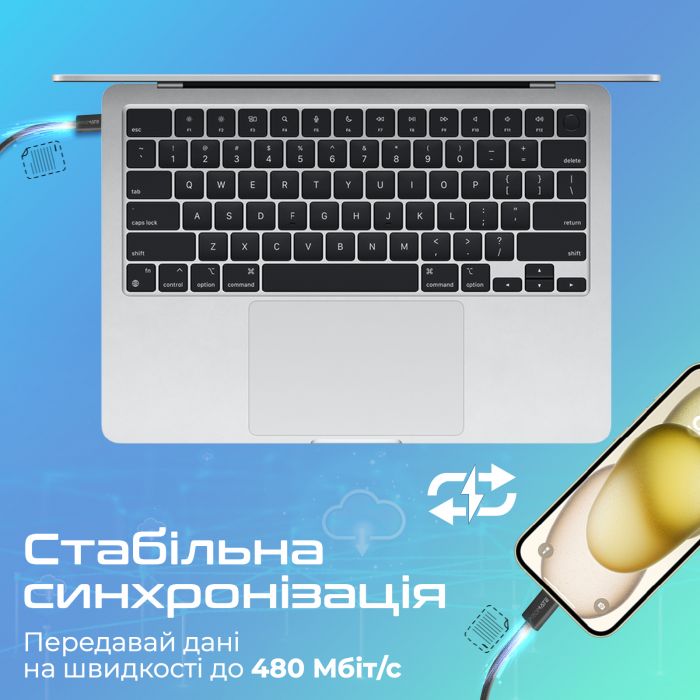 Кабель Promate EcoLine-Ci120 USB Type-C - Lightning (M/M), 3 A, 27 W, 1.2 м, Black
