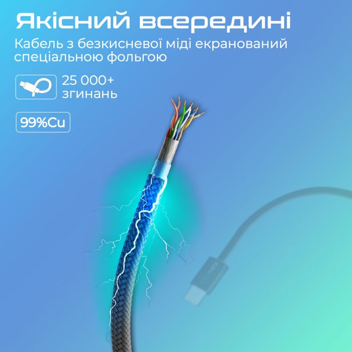 Кабель Promate EcoLine-CC120 USB Type-C - USB Type-C (M/M), 3 A, 60 W, 1.2 м, Black