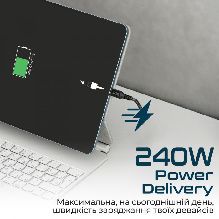 Кабель Promate PowerBolt240 USB Type-C - USB Type-C (M/M), 5 A, 240 W, 1 м, Black
