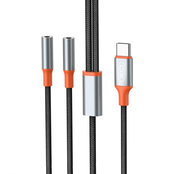 Кабель XO AUX 2х3.5 мм - USB Type-C (F/M), 1 м, Black (NB-R269B.black)