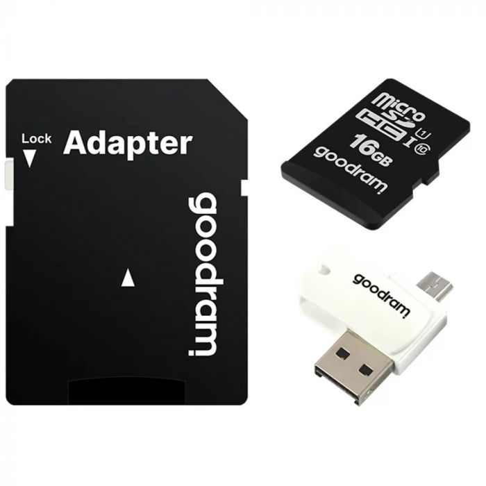 Карта пам`ятi MicroSDHC 16GB UHS-I Class 10 GOODRAM + SD-adapter + OTG Card reader (M1A4-0160R12)