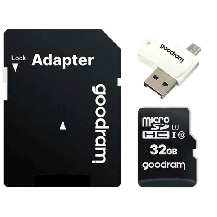 Карта пам`ятi MicroSDHC 32GB UHS-I Class 10 GOODRAM + SD-adapter + OTG Card reader (M1A4-0320R12)
