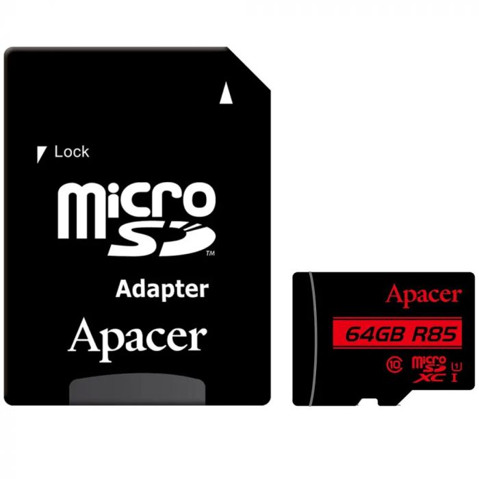 Карта пам`ятi MicroSDHXC 64GB UHS-I Class 10 Apacer + SD adapter (AP64GMCSX10U5-R)