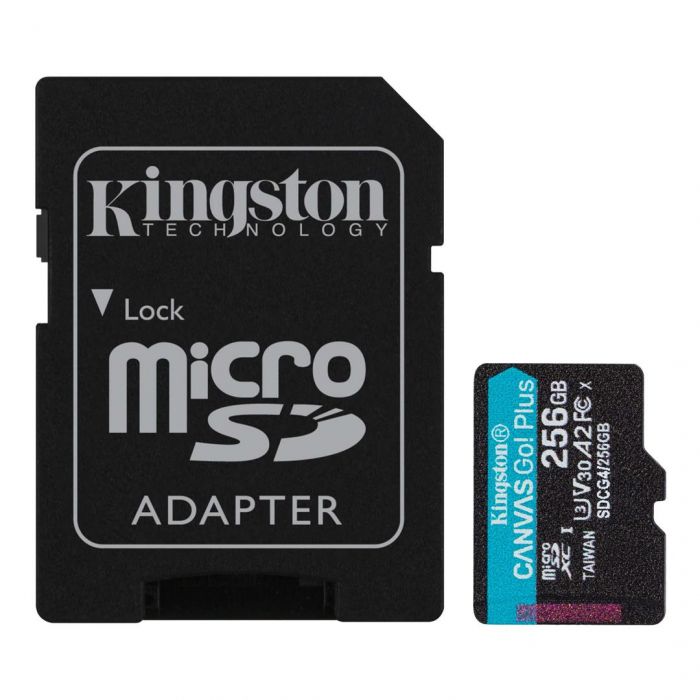 Карта пам`яті MicroSDXC   256GB UHS-I/U3 Class 10 Kingston Canvas Go! Plus R200/W160MB/s + SD-адаптер (SDCG4/256GB)