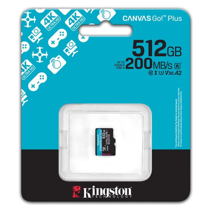 Карта пам`яті MicroSDXC  512GB UHS-I/U3 Class 10 Kingston Canvas Go! Plus R200/W160MB/s (SDCG4/512GBSP)