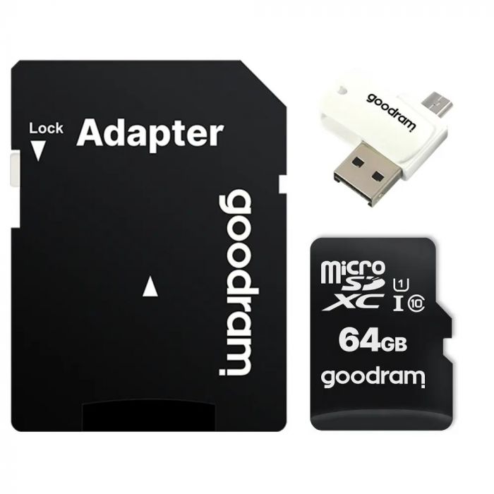 Карта пам`ятi MicroSDXC 64GB UHS-I Class 10 GOODRAM + SD-adapter + OTG Card reader (M1A4-0640R12)
