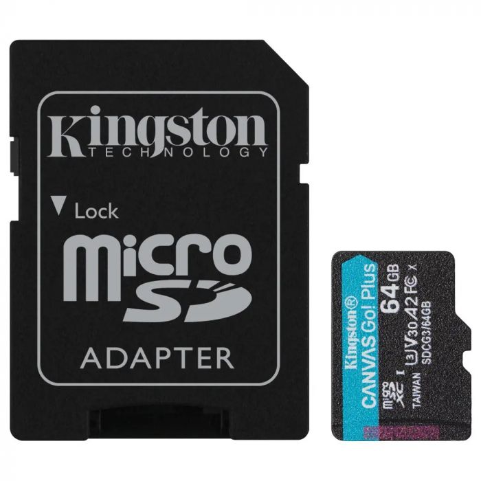 Карта пам`яті MicroSDXC 64GB UHS-I/U3 Class 10 Kingston Canvas Go! Plus R170/W70MB/s (SDCG3/64GBSP)