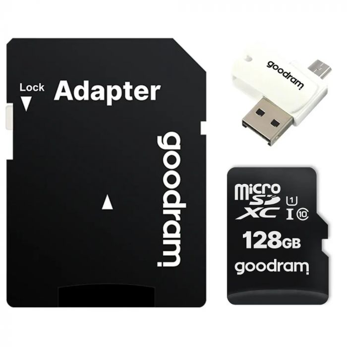 Карта пам`ятi MicroSDXC 128GB UHS-I Class 10 GOODRAM + SD-adapter + OTG Card reader (M1A4-1280R12)
