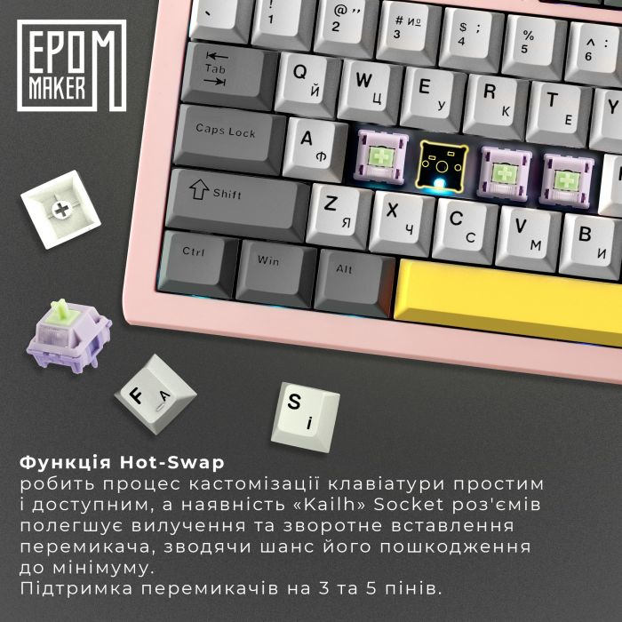 Клавіатура бездротова Epomaker Shadow-S TKL Wisteria Linear Switch Hot-Swap (2.4G/BT/USB) LCD Screen RGB UA Pink (SHS-P-WL)