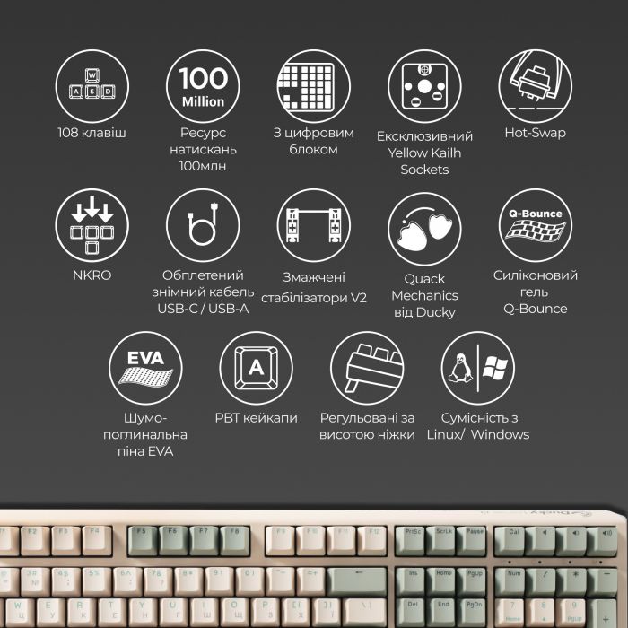 Клавіатура Ducky One 3 Cherry MX Brown UA USB Matcha Cream (DKON2108-BUAPXМAEGGC1)