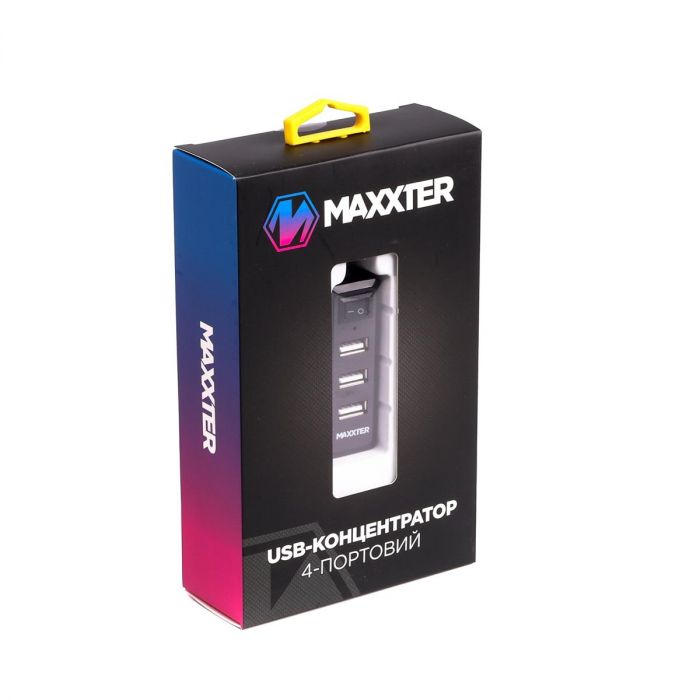 Концентратор USB 2.0 Maxxter 4хUSB2.0 Black (HU2A-4P-AC-03)