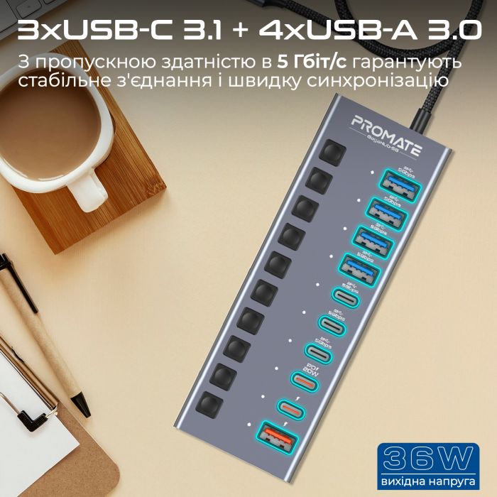 Концентратор USB Type-C Promate Gegahub-5G 10 in 1 Grey (gegahub-5g)