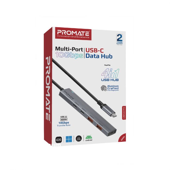 USB-хаб Promate LiteHub-Pro USB Type-C 4-в-1 Grey