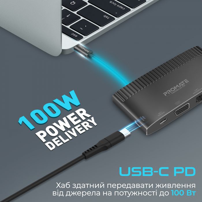 Концентратор USB Type-C Promate MediaHub-C6 6 in 1 Black (mediahub-c6.black)