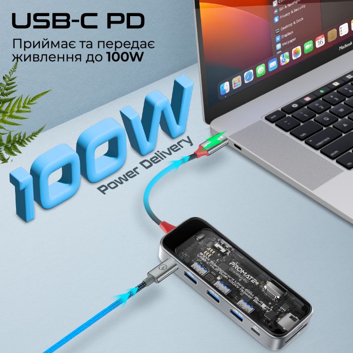 Концентратор USB Type-C Promate TransHub-Go 9 in 1 Grey (transhub-go)