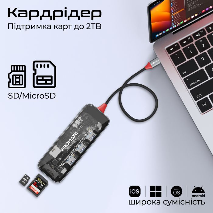 USB-хаб Promate TransHub-Go USB Type-C 9-в-1 Grey
