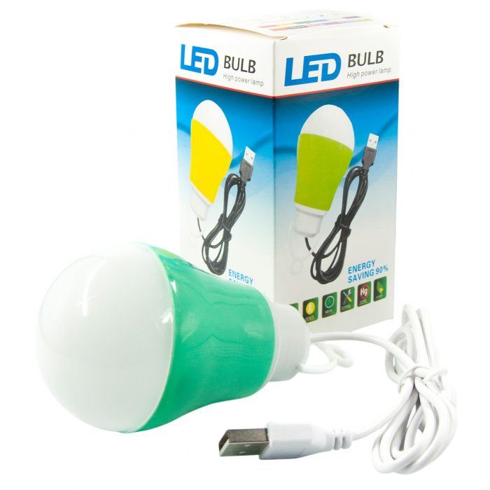 USB-світильник з LED-лампочкою Dengos, шнур ~1м, 5V, 5W, Green (LED-BULB-5V5W-GREEN)