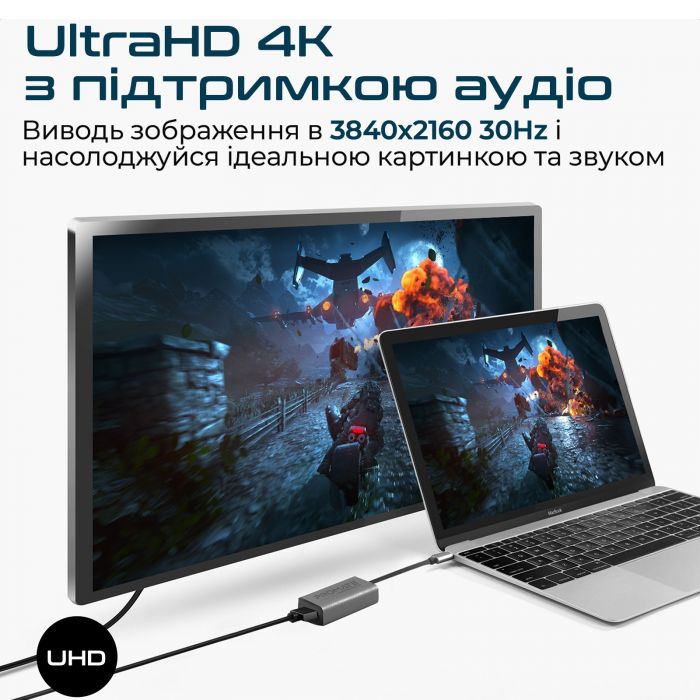 Адаптер Promate USB Type-C - HDMI (M/F) Grey (medialink-h1.grey)