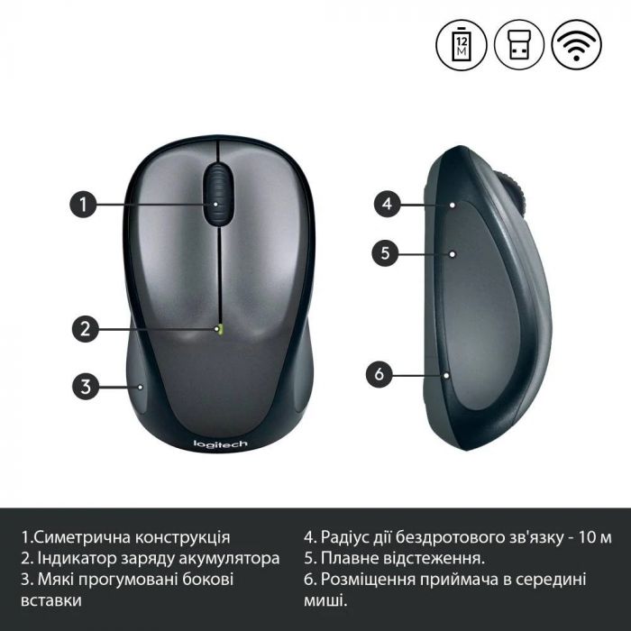Миша бездротова Logitech M235 Grey (910-002201)
