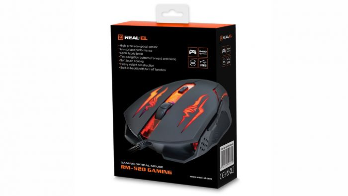 Миша REAL-EL RM-520 Gaming Black  (EL123200020)