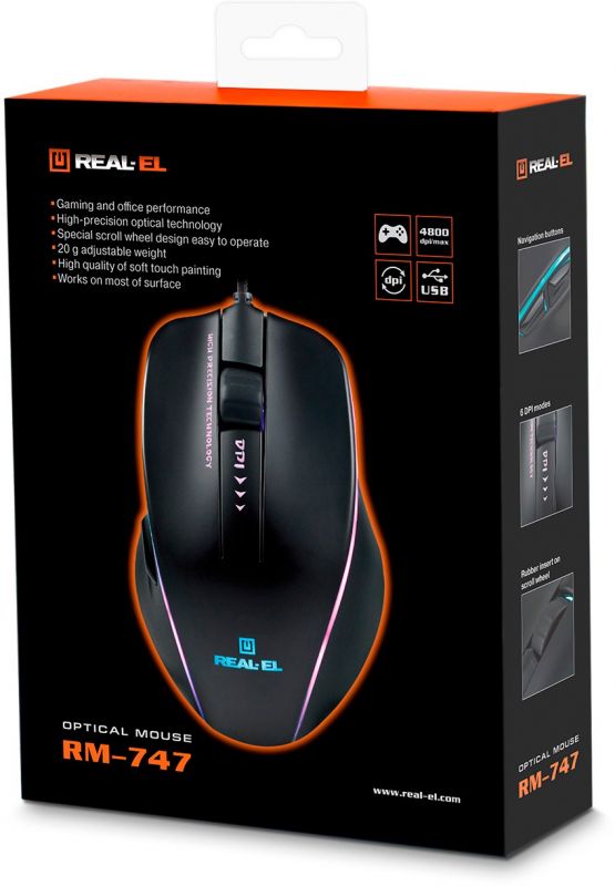 Миша REAL-EL RM-747 Black (EL123200028)