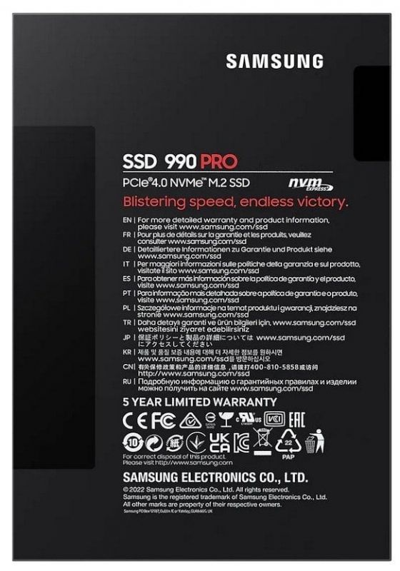 Накопичувач SSD  2ТB Samsung 990 PRO M.2 2280 PCIe 4.0 x4 NVMe V-NAND TLC (MZ-V9P2T0BW)