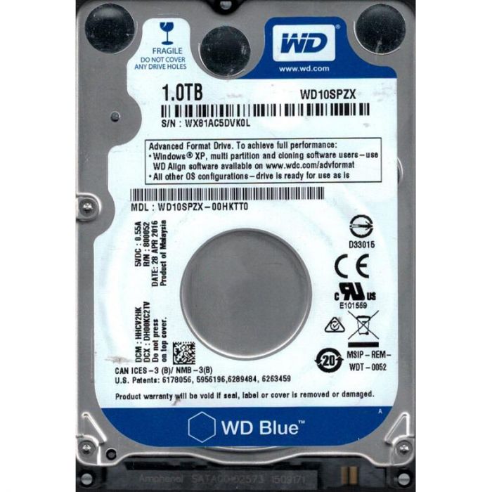 Накопичувач HDD 2.5" SATA 1.0TB WD Blue 5400rpm 128MB (WD10SPZX) Refurbished
