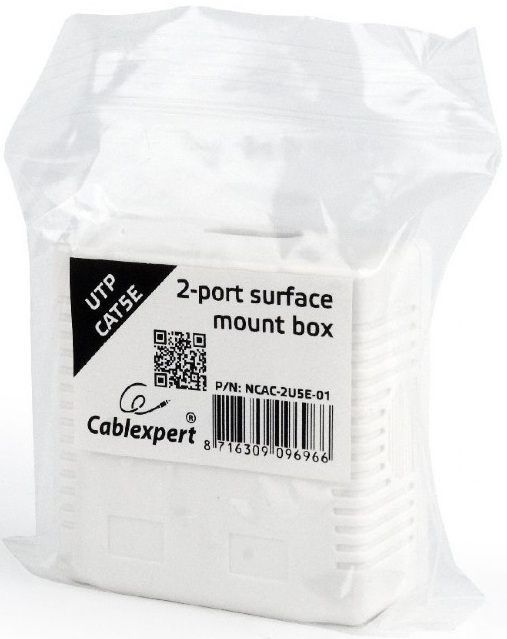 Розетка Cablexpert (NCAC-2U5E-01) 2хRJ-45, Cat5Е, зовнішня, біла